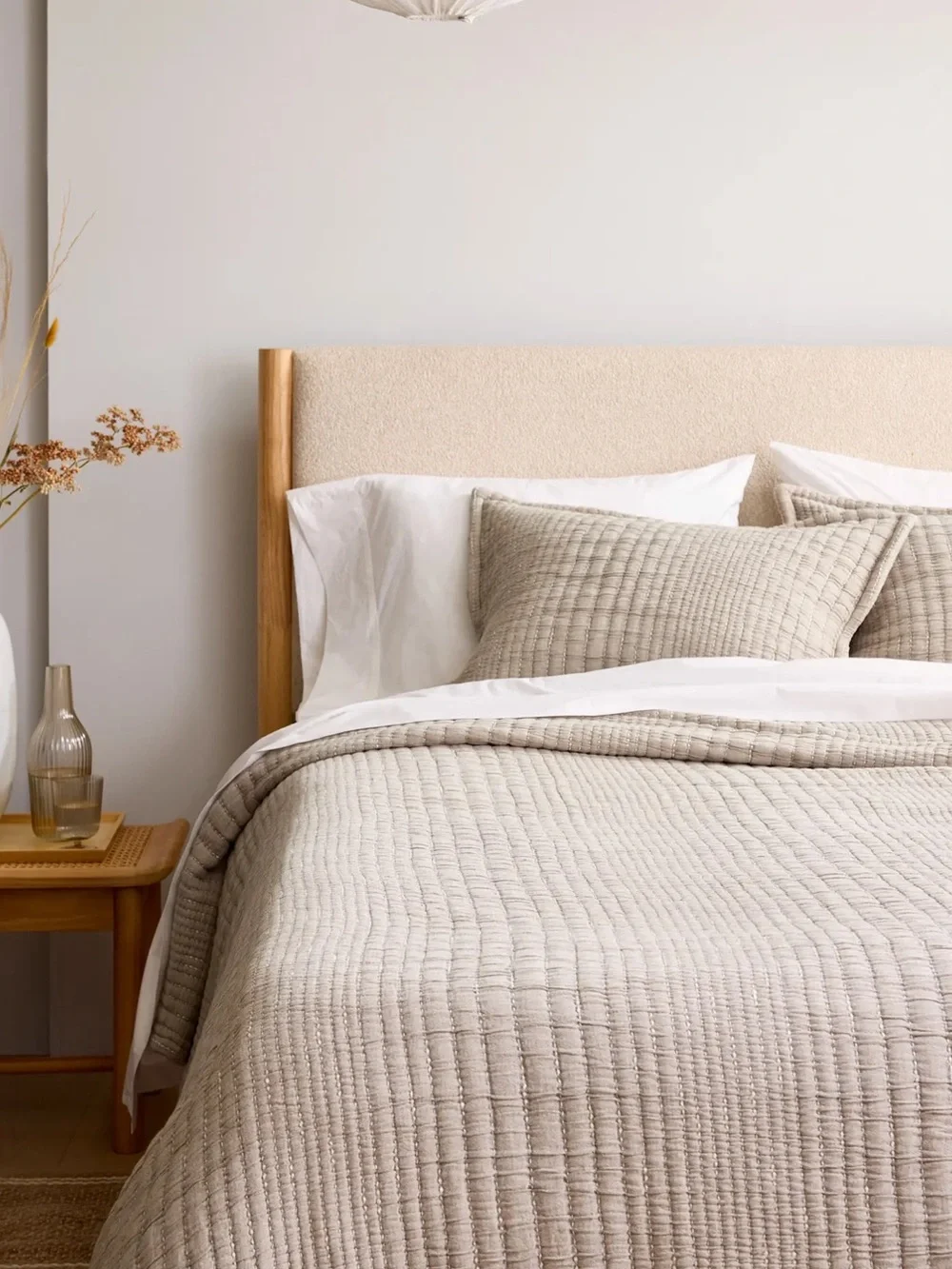 NWOT Quince Organic Cotton Channel Stitch Taupe Set of  2 Shams!